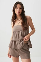 Ardene Open Back Babydoll Tiered Tank in Brown | Size | Polyester/Spandex