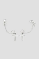 Ardene Cross Ear Cuffs and Hoops in Silver | Stainless Steel