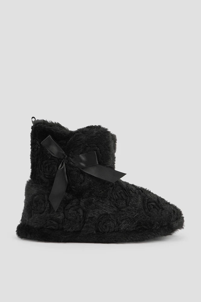 Ardene Rosette Bootie Slippers in Black | Size | 100% Recycled Polyester | Eco-Conscious