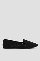 Ardene Laser Cut Ballet Flats in Black | Size | Faux Suede