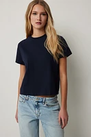 Ardene Basic Short T-Shirt in Dark Blue | Size | Cotton/Elastane | Eco-Conscious