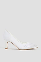 Ardene Embellished Mesh Pumps in White | Size | Faux Leather