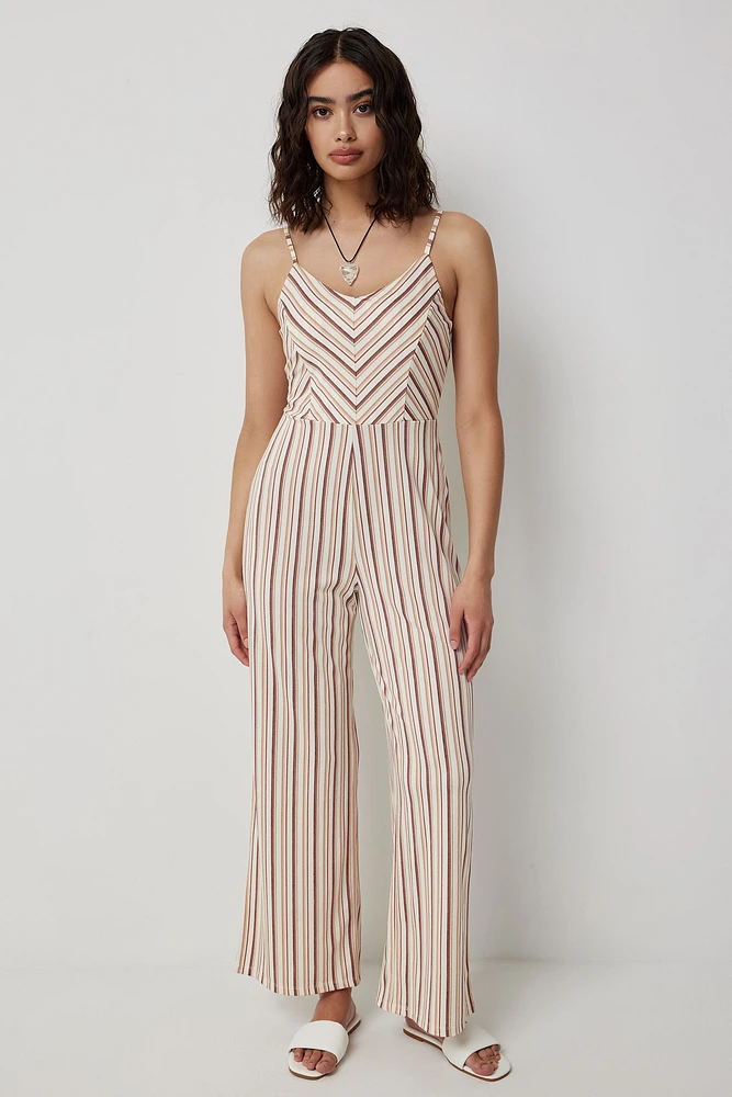 Ardene Striped V-Neck Jumpsuit | Size | Polyester/Spandex