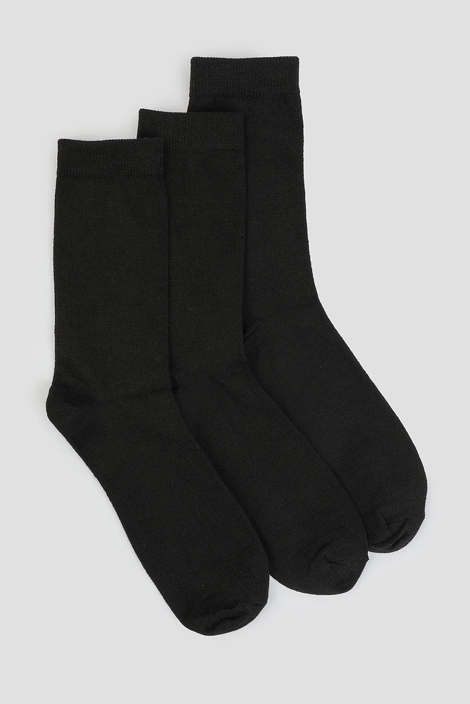 Ardene 3-Pack Super Soft Crew Socks in Black | Polyester/Spandex