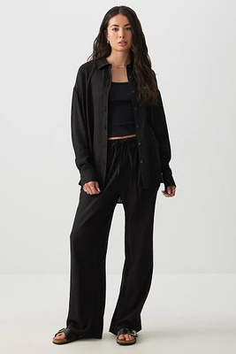 Ardene Wide Leg Linen Blend Pants in Black | Size | Rayon