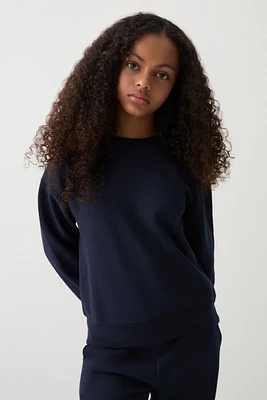 Ardene Kids Solid Crew Neck Sweatshirt in Dark Blue | Size | Polyester/Cotton | Fleece-Lined