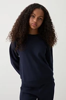 Ardene Kids Solid Crew Neck Sweatshirt in Dark Blue | Size | Polyester/Cotton | Fleece-Lined
