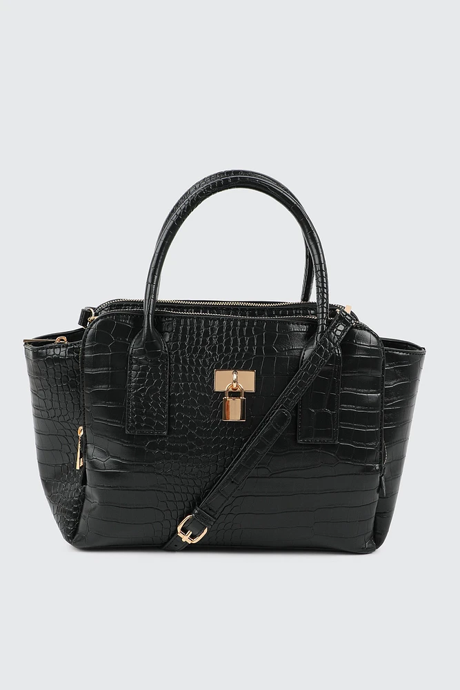 Ardene Croc Embossed Tote Bag in Black | 100% Recycled Polyester | Eco-Conscious