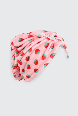 Ardene Kids Strawberry Hair Towel in Light Pink | Microfiber