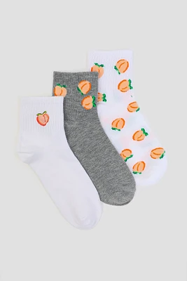 Ardene 3-Pack Peach Demi Crew Socks in Orange | Polyester/Spandex