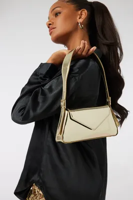 Ardene Shiny Shoulder Bag in Gold | Faux Leather/Polyester