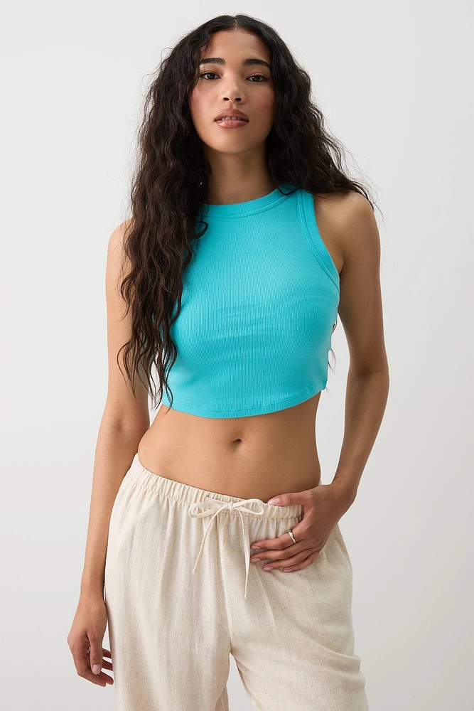 Ardene Basic Rib Wide Binding Tank Top in Light | Size | Cotton/Elastane | Eco-Conscious