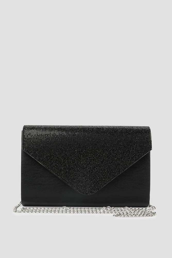 Ardene Rhinestone Envelope Clutch in | Faux Leather/Polyester