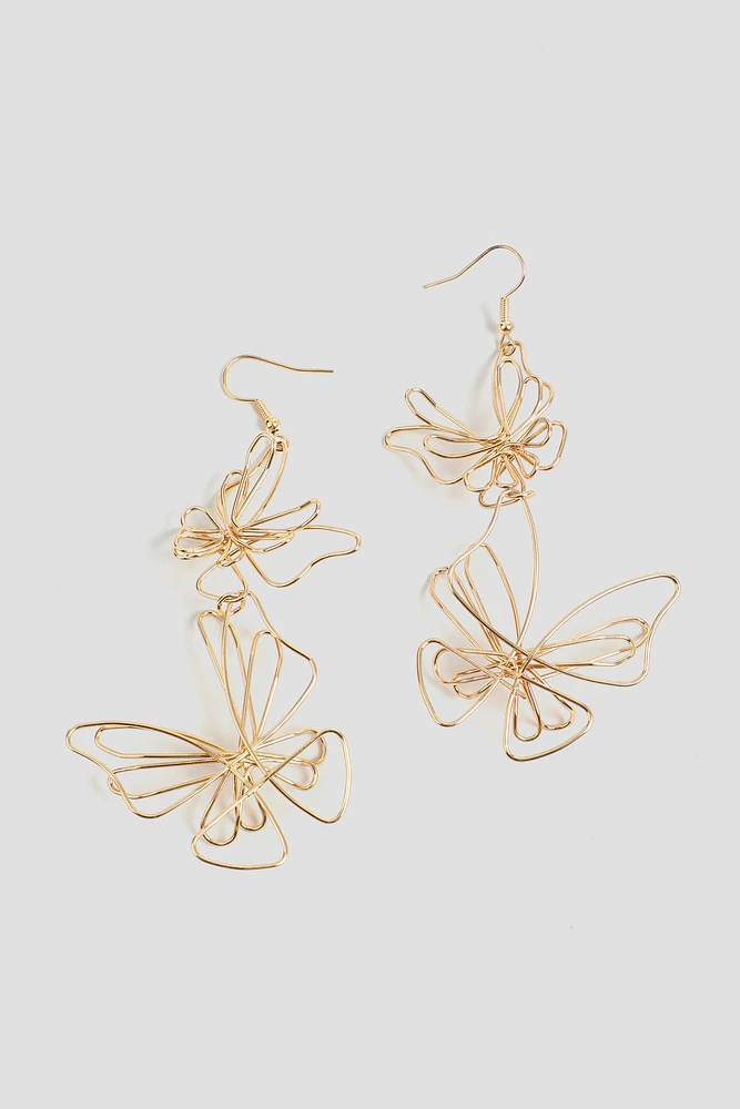 Ardene Double Butterfly Earrings in Gold | Stainless Steel