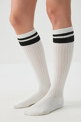 Ardene Striped Knee High Socks in White | Polyester/Spandex