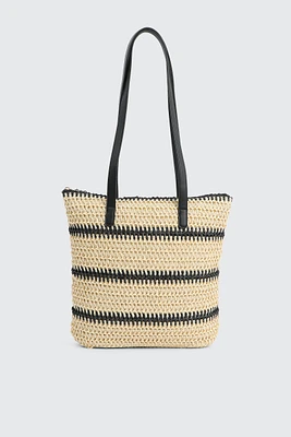 Ardene Striped Straw Tote Bag in Beige | 100% Recycled Polyester | Eco-Conscious