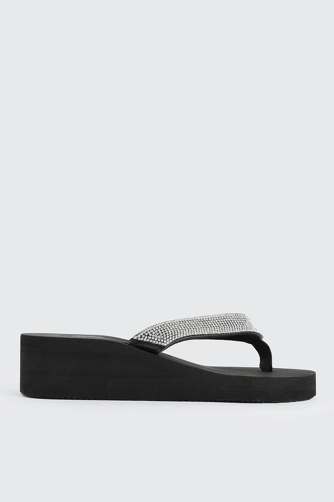 Ardene Embellished Wedge Flip-Flops Sandals in | Size