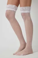 Ardene Over-the-Knee Socks with Lace Trim in White | Nylon/Spandex