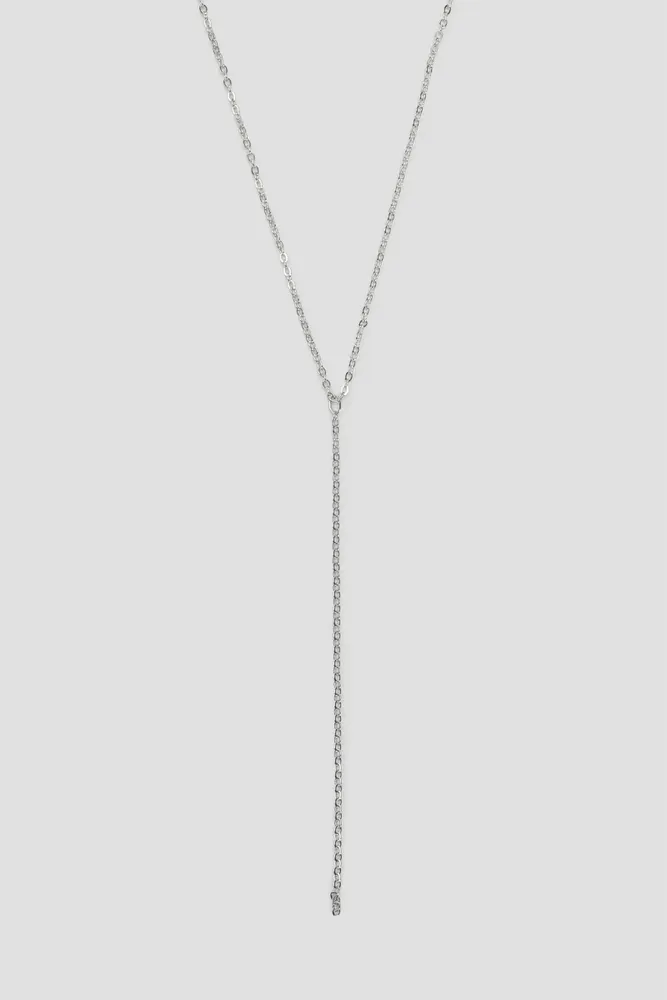 Ardene 14K White Gold Plated Y Necklace in Silver