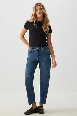 Ardene High Rise Mom Jeans in Dark Blue | Size | Cotton/Elastane