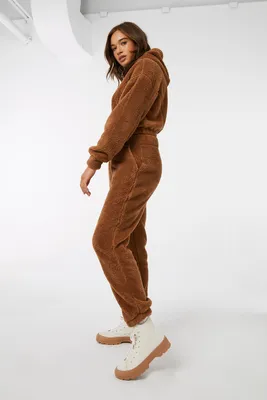 Ardene Sherpa Sweatpants in Brown | Size | Polyester