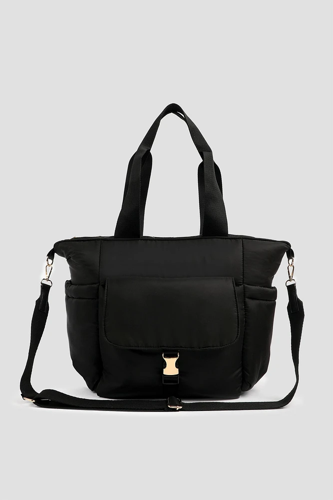 Ardene Multi Pocket Tote Bag in Black | 100% Recycled Polyester/Nylon | Eco-Conscious