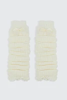 Ardene Ribbed Leg Warmers with Bow in White | 100% Acrylic