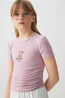 Ardene Kids Ruched Side Graphic T-Shirt in | Size | Polyester/Elastane