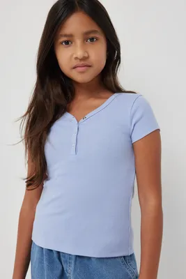 Ardene Kids Henley T-Shirt in | Size | Polyester/Cotton/Elastane