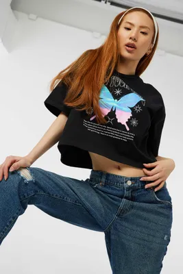 Ardene Feed Your Soul Crop Tee in Black | Size | Spandex/Cotton