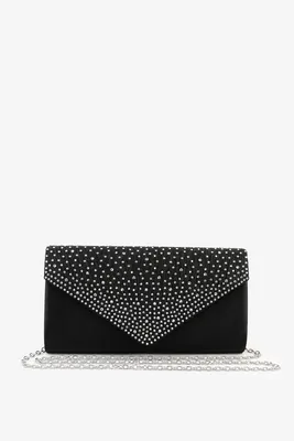 Ardene Embellished Pleated Clutch in Black | Polyester