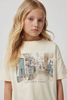 Ardene Kids Oversized Italian Graphic T-Shirt in Beige | Size | 100% Cotton