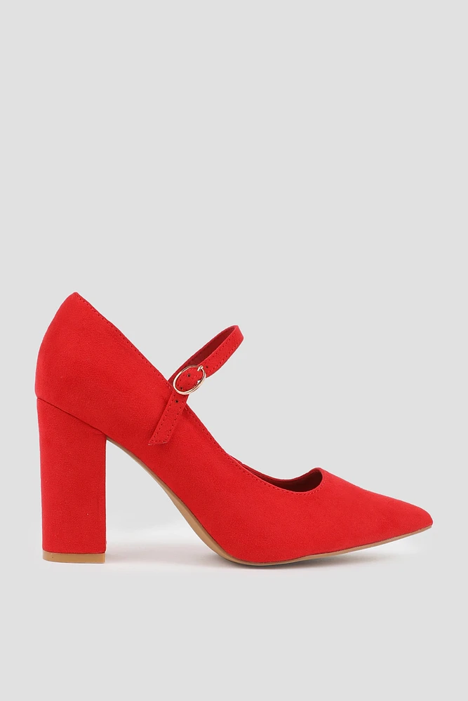 Ardene Pointed Mary Jane Heels in Red | Size | Faux Suede | Eco-Conscious