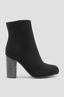 Ardene Booties with Rhinestone Block Heel in Black | Size | Faux Suede | Eco-Conscious