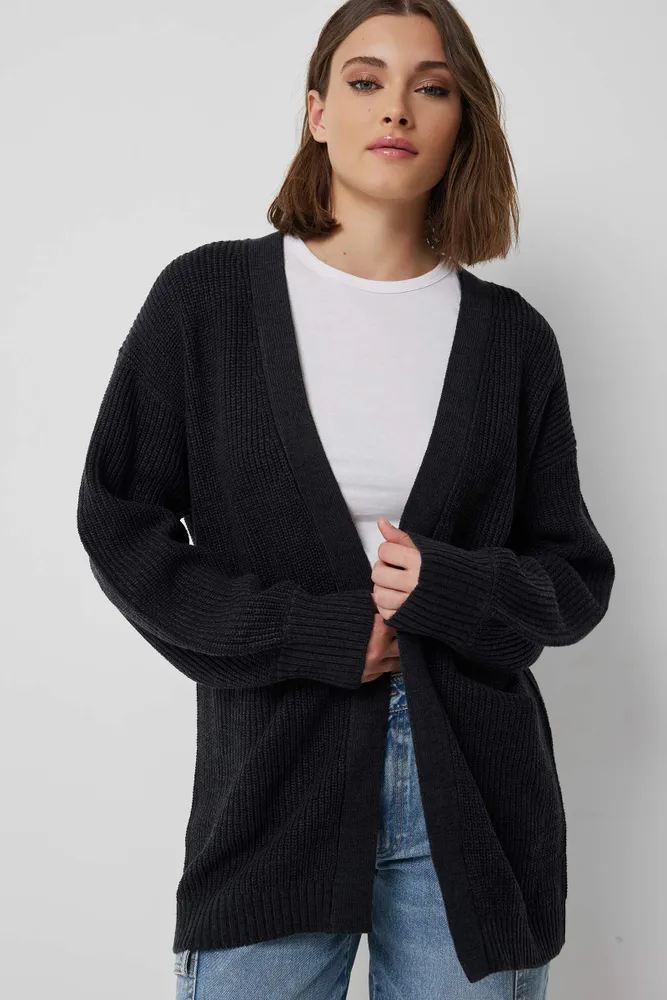 Ardene Oversized Open Cardigan in Black | Size Small | Cotton