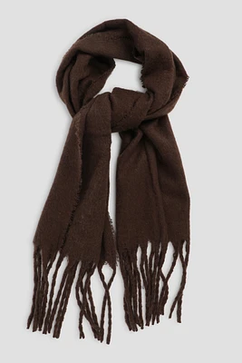 Ardene Solid Scarf with Fringes in Brown | Polyester