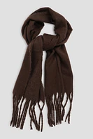 Ardene Solid Scarf with Fringes in Brown | Polyester