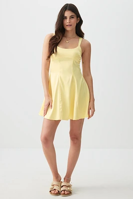 Ardene Open Back Satin Mini Dress in Light Yellow | Size | Polyester/Spandex