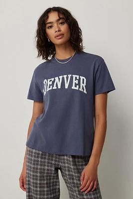 Ardene Destination T-Shirt in Dark Blue | Size | 100% Cotton