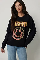 Ardene Nirvana Sweatshirt in Black | Size | Polyester/Cotton | Fleece-Lined