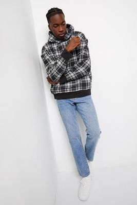 Ardene Man Plaid Hoodie for Men in Black | Size | Polyester/Cotton | Fleece-Lined