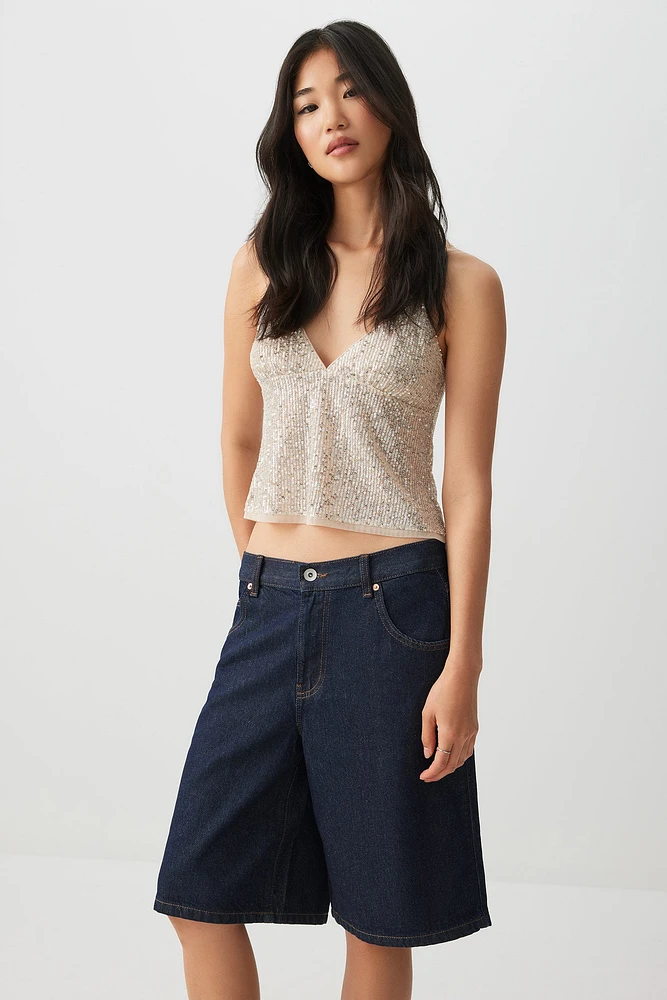 Ardene Low Rise Jorts in Dark Blue | Size | 100% Cotton