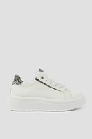 Ardene Sneakers with Snakeskin-Patterned Details in White | Size | Faux Leather