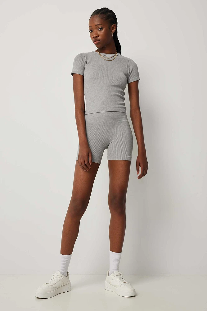 Ardene Seamless Ribbed Biker Shorts in Grey | Size | Polyester/Nylon/Elastane | Eco-Conscious