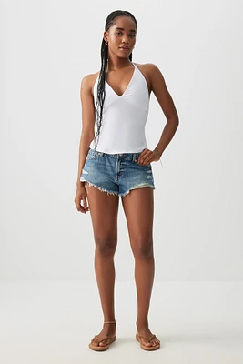 Ardene Low Rise Denim Short Shorts in Medium Blue | Size | 100% Cotton