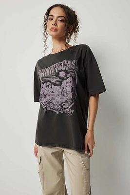 Ardene Oversized Johnny Cash T-Shirt in Black | Size | 100% Cotton