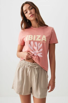 Ardene Linen Blend Mid Rise Shorts in Beige | Size | Viscose
