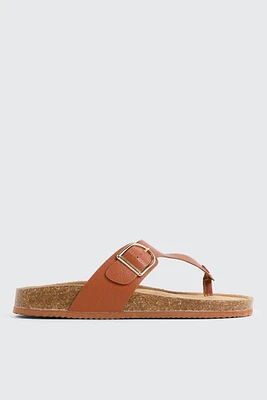 Ardene T-Strap Buckle Sandals in Cognac | Size | Faux Leather | Eco-Conscious