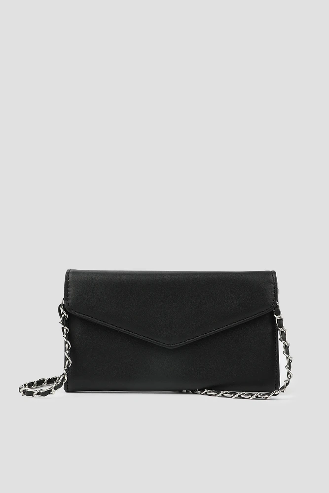 Ardene Crossbody Envelope Wallet in Black | Faux Leather/Polyester