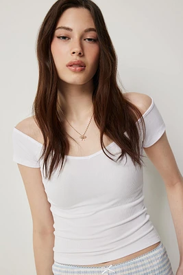 Ardene Rib V-Neck PJ Top in | Size | Polyester/Spandex | Eco-Conscious